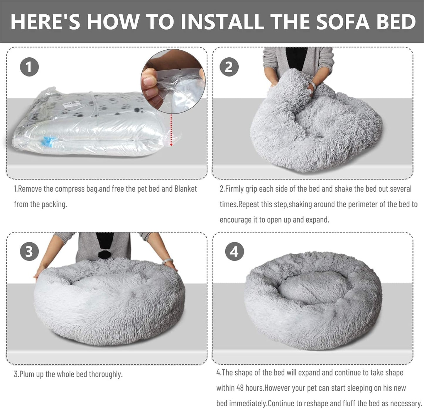 Calming Beds for Large Dogs Improved Sleep, Orthopedic Relief, Washable Long Plush Fluffy Faux Fur Pet Bed Indoor round Pillow Cuddler,Comfortable for anti Anxiet