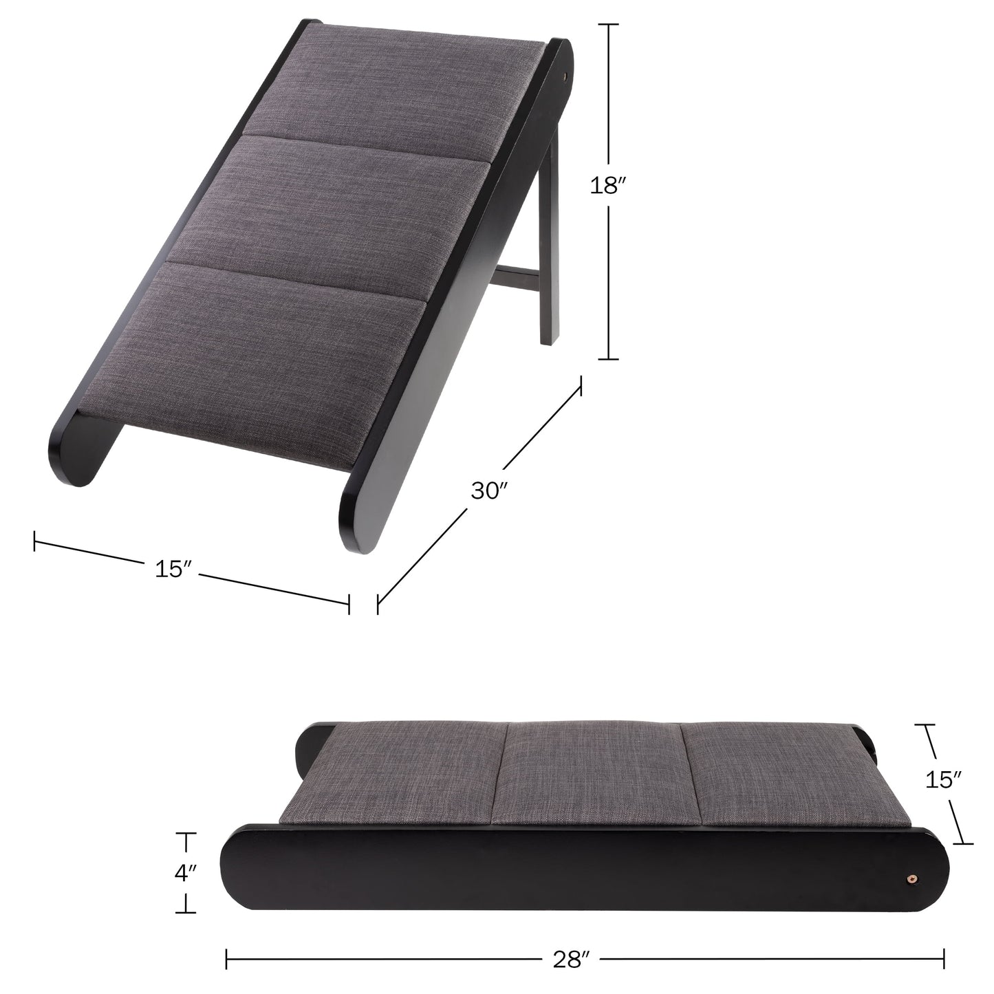 Foldable Wooden Pet Ramp for Bed, Couch, or Vehicle (Black/Gray)