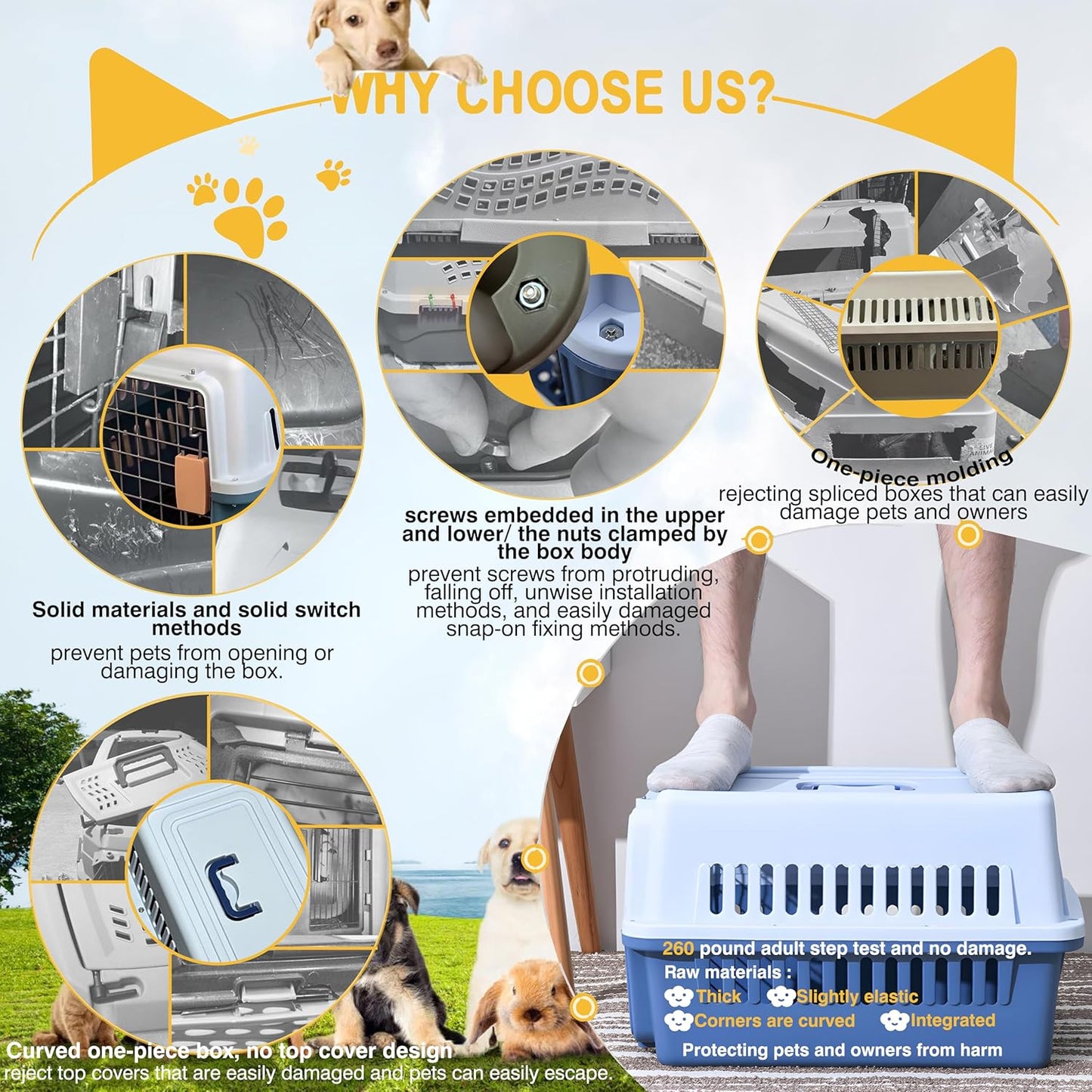 -Pets Spree Travel Pet Carrier Dog/Cat Hard-Sided Carriers for Pets up to 14 Pounds Small Animal Carrier Airline/Road Travel Approved Stout (Blue)