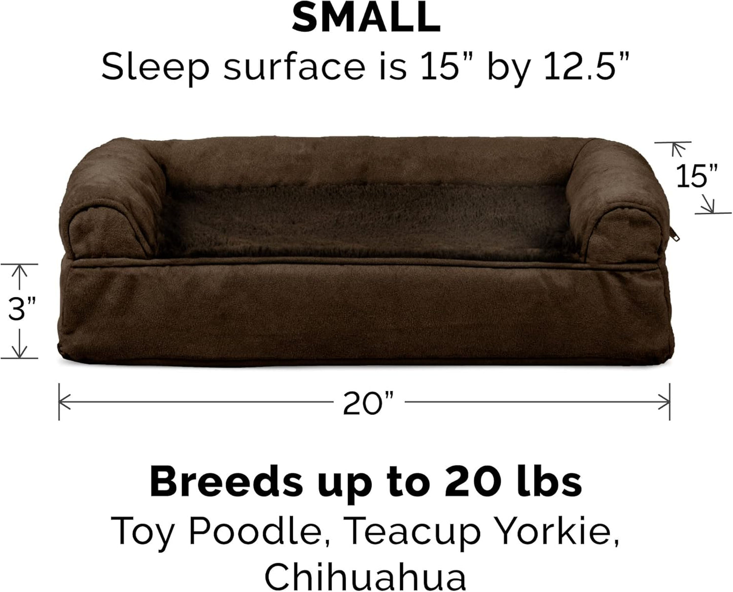 Plush & Suede Sofa-Style Cooling Gel Foam Dog Bed - Espresso, Small