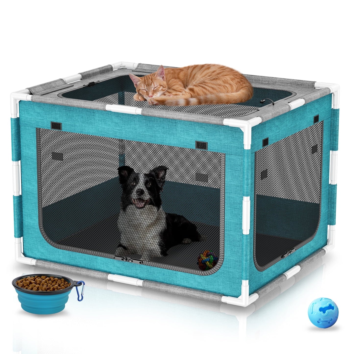 Dog Playpen Sturdy with Gate,34 In-Pet Kennel Crate Indoor for Puppies Cat Small Dogs,Dog Fence Pet Playpen Outdoor with Safety PVC Frame