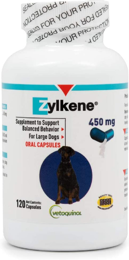 Zylkene Calming Support Supplement for Large Dogs 33-132Lbs, Helps Promote Relaxation and Reduce External Stress Factors, Daily Behavioral Support and Anxiety Relief for Dogs, 450Mg