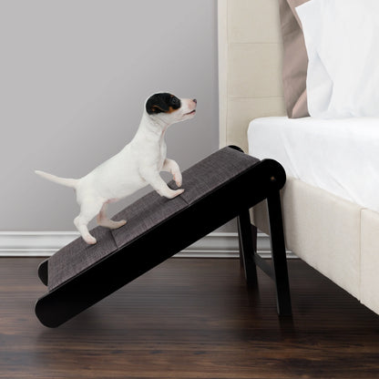 Foldable Wooden Pet Ramp for Bed, Couch, or Vehicle (Black/Gray)