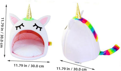 Winter Pet Sleep Bed Warm Unicorn Pet House Bed Pets Cuddle Cave Dog Bed for Medium Small Dogs Cat Rabbit (Size S)