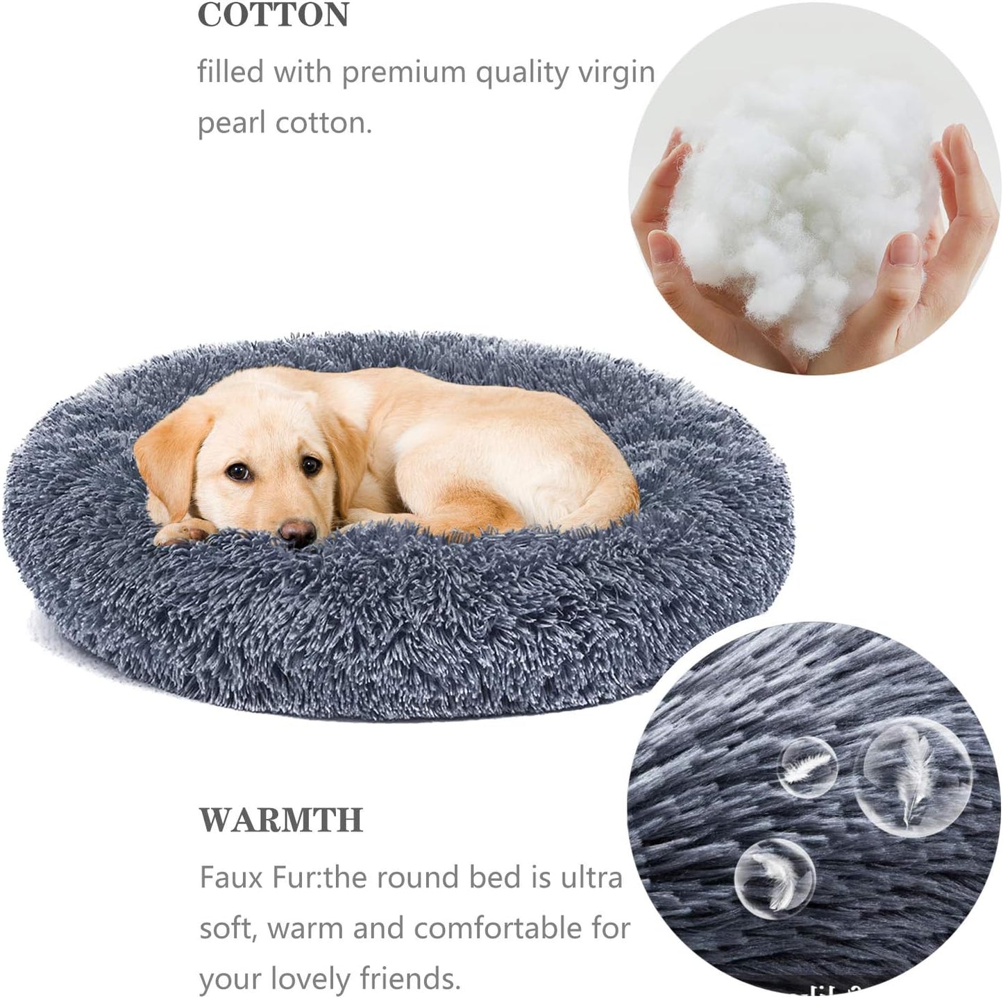 Calming Beds for Large Dogs Improved Sleep, Orthopedic Relief, Washable Long Plush Fluffy Faux Fur Pet Bed Indoor round Pillow Cuddler,Comfortable for anti Anxiet