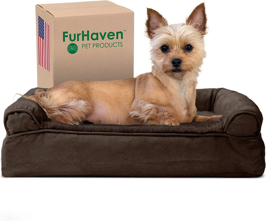 Plush & Suede Sofa-Style Cooling Gel Foam Dog Bed - Espresso, Small