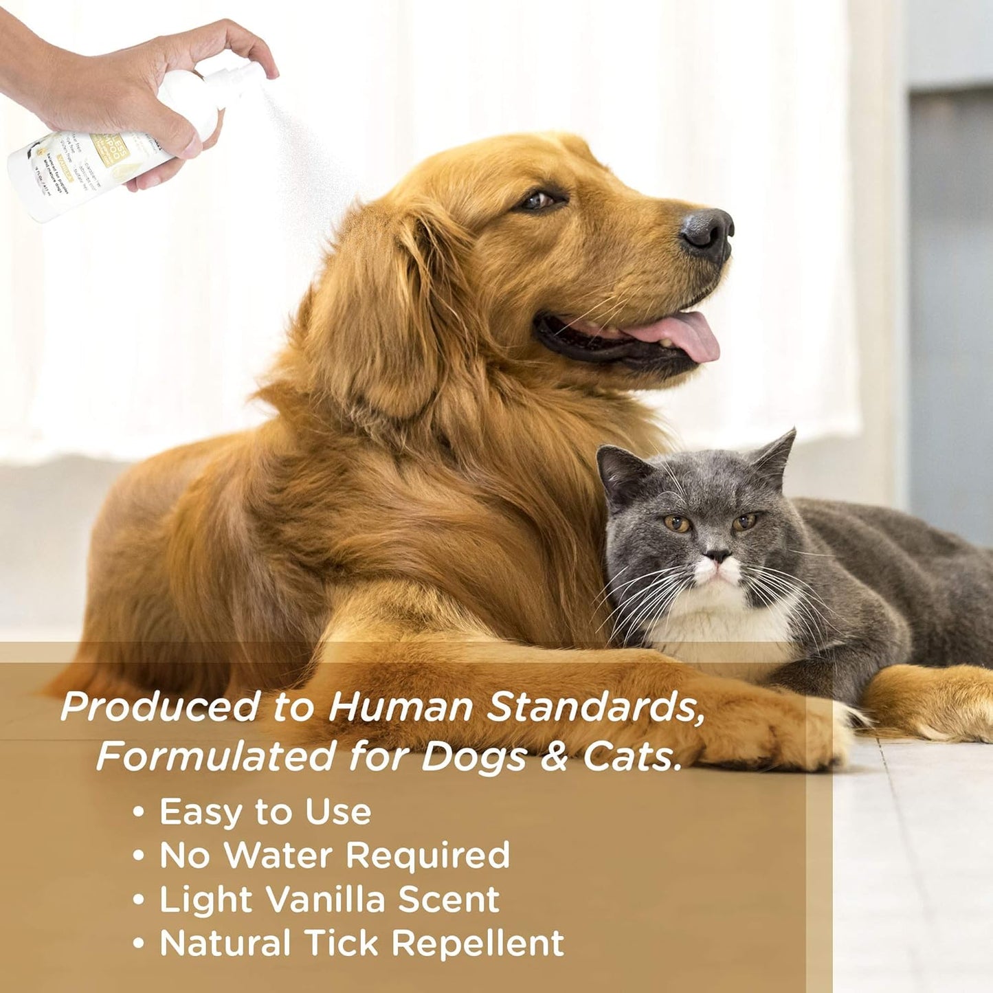 Waterless No-Rinse Dog Dry Shampoo Spray with Hydrating Essential Oils - Ph-Balanced Dry Shampoo for Dogs - Clean, Condition, Detangle & Deodorize Dry, Sensitive Skin (Vanilla)
