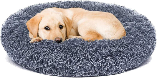 Calming Beds for Large Dogs Improved Sleep, Orthopedic Relief, Washable Long Plush Fluffy Faux Fur Pet Bed Indoor round Pillow Cuddler,Comfortable for anti Anxiet