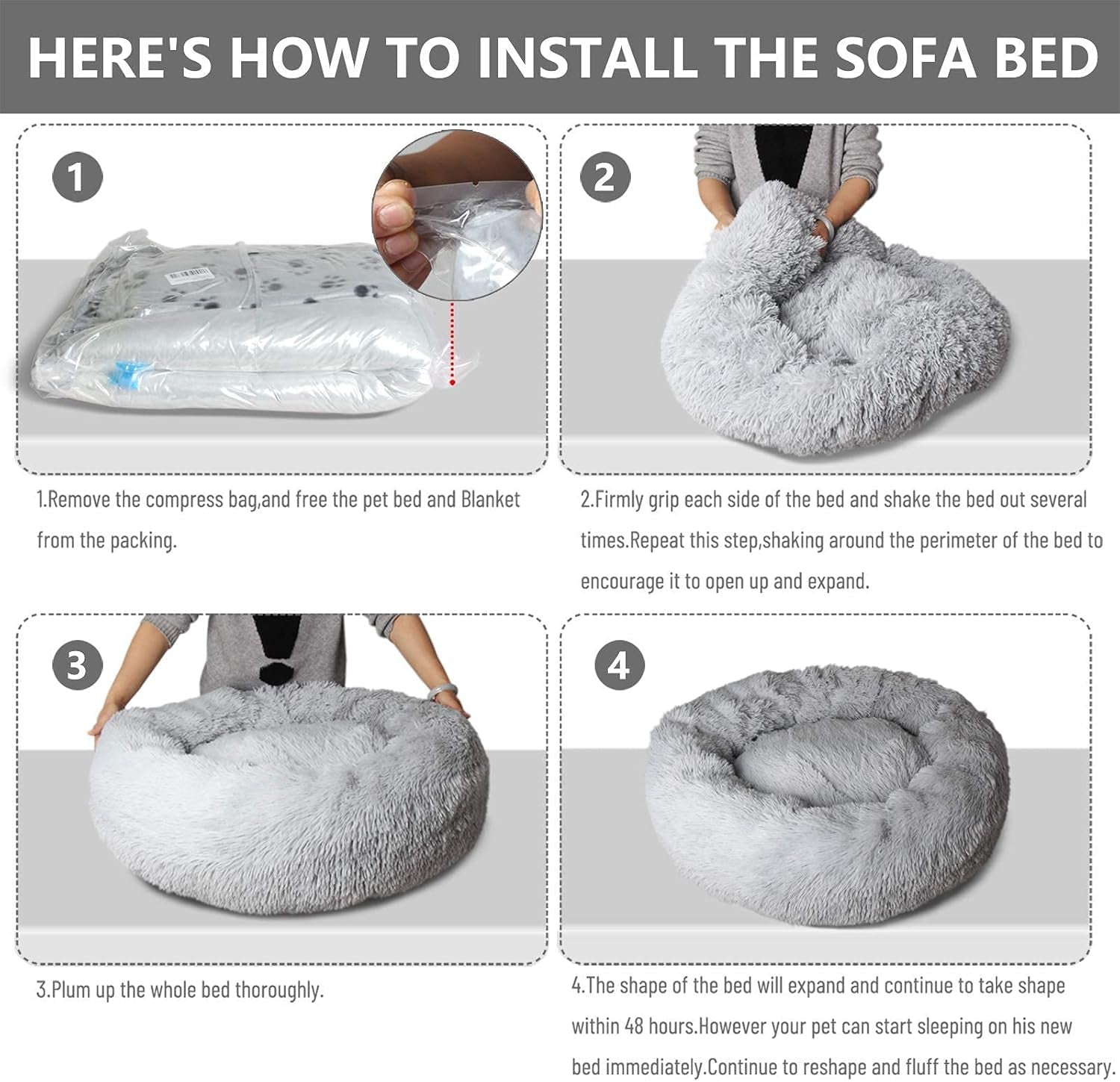 Calming Beds for Large Dogs Improved Sleep, Orthopedic Relief, Washable Long Plush Fluffy Faux Fur Pet Bed Indoor round Pillow Cuddler,Comfortable for anti Anxiet