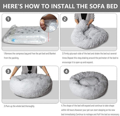 Calming Beds for Large Dogs Improved Sleep, Orthopedic Relief, Washable Long Plush Fluffy Faux Fur Pet Bed Indoor round Pillow Cuddler,Comfortable for anti Anxiet