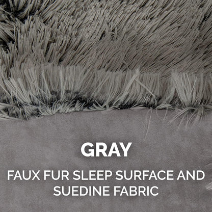 Self-Warming Cat Bed for Indoor Cats, 4-Beds-In-1 & Washable - Plush Long Faux Fur Convertible Cuddler - Gray, Small
