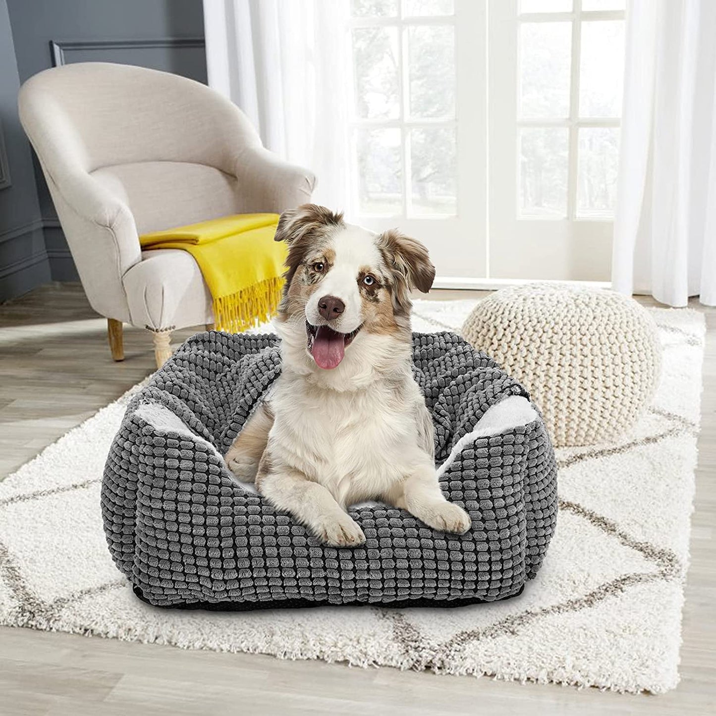 Dog Beds for Large Medium Small Dogs, Rectangle Cave Hooded Blanket Puppy Bed, Luxury Anti-Anxiety Orthopedic Cat Beds for Indoor Cats, Warmth and Machine Washable (20 Inches, Grey)