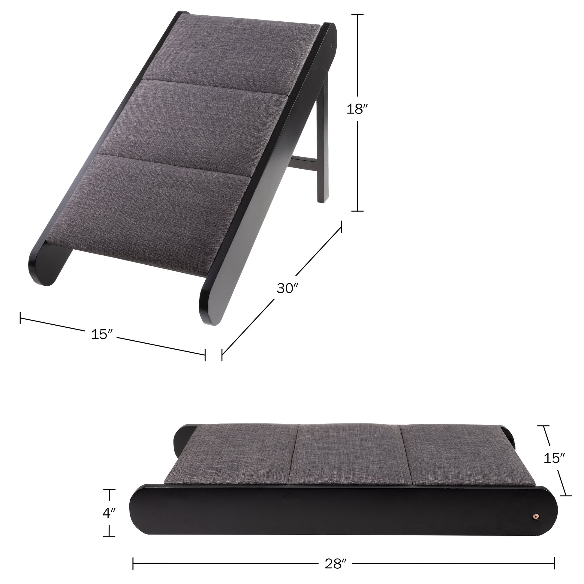 Foldable Wooden Pet Ramp for Bed, Couch, or Vehicle (Black/Gray)