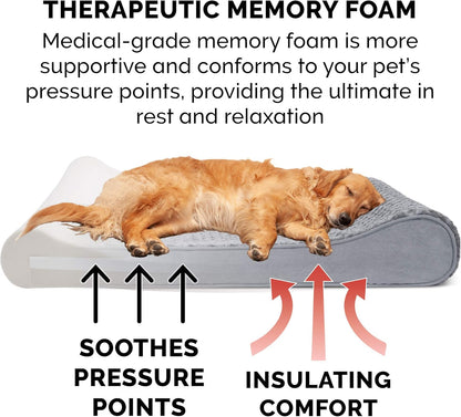 Memory Foam Dog Bed for Large Dogs W/ Removable Washable Cover, for Dogs up to 75 Lbs - Ultra Plush Faux Fur & Suede Luxe Lounger Contour Mattress - Gray, Jumbo/Xl