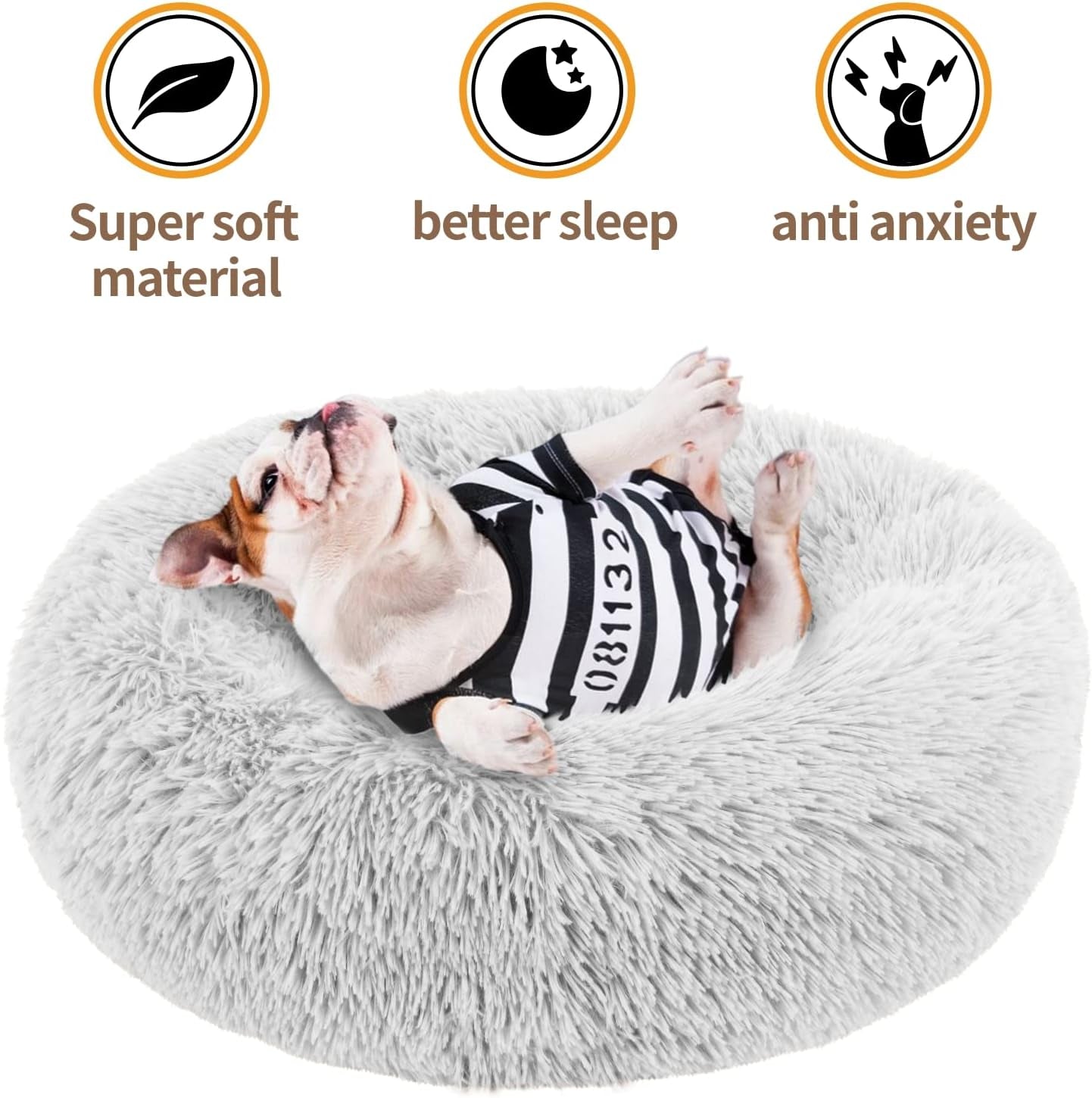 Calming Dog Bed & Cat Bed, Dog Beds for Small Medium Large Dogs, Anti-Anxiety Cat Beds for Indoor Cats, Cozy Soft Dog round Bed, Machine Washable Fluffy Small Dog Bed(16"/20"/23"/30") (Grey 20"