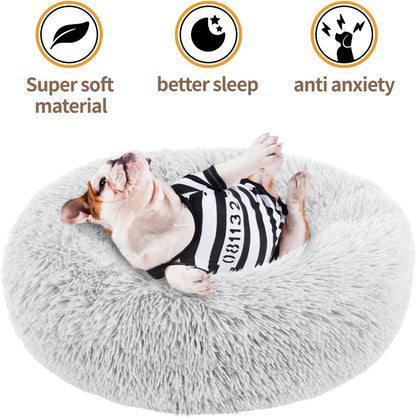 Calming Dog Bed & Cat Bed, Dog Beds for Small Medium Large Dogs, Anti-Anxiety Cat Beds for Indoor Cats, Cozy Soft Dog round Bed, Machine Washable Fluffy Small Dog Bed(16"/20"/23"/30") (Grey 20"