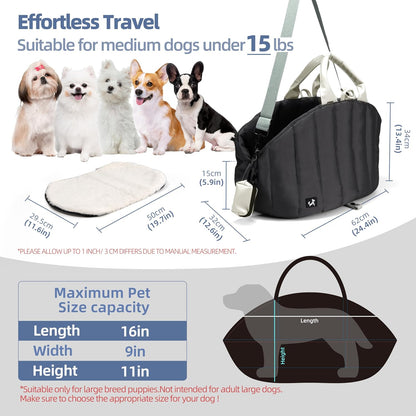 Dog Bag Carrier for Small and Medium Dogs, Waterproof and Washable, Travel Pets Purse up to 15 Lbs, Car Seat & Bed, Adjustable Leashes, Monet Grey