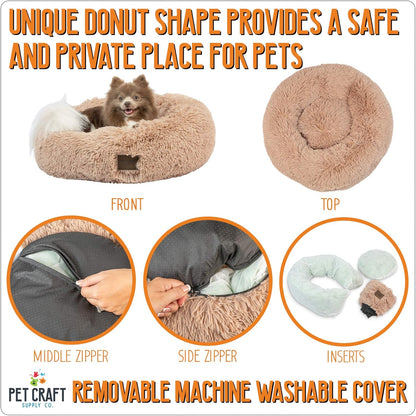 Ultra Plush Calming Anti-Anxiety Pet Bed - Includes Super Soft Comfort Blanket - Great Medium Dog, Puppy and Cat Bed