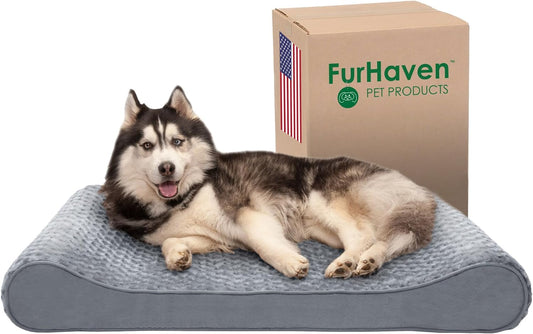 Memory Foam Dog Bed for Large Dogs W/ Removable Washable Cover, for Dogs up to 75 Lbs - Ultra Plush Faux Fur & Suede Luxe Lounger Contour Mattress - Gray, Jumbo/Xl
