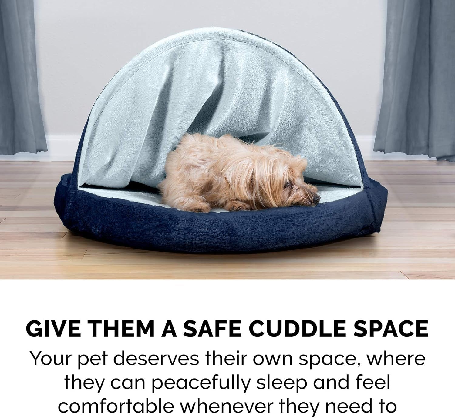 35" round Memory Foam Dog Bed for Large/Medium Dogs W/ Removable Washable Cover, for Dogs up to 50 Lbs - Microvelvet Snuggery - Navy (Blue), 35-Inch