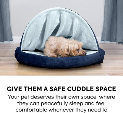35" round Memory Foam Dog Bed for Large/Medium Dogs W/ Removable Washable Cover, for Dogs up to 50 Lbs - Microvelvet Snuggery - Navy (Blue), 35-Inch