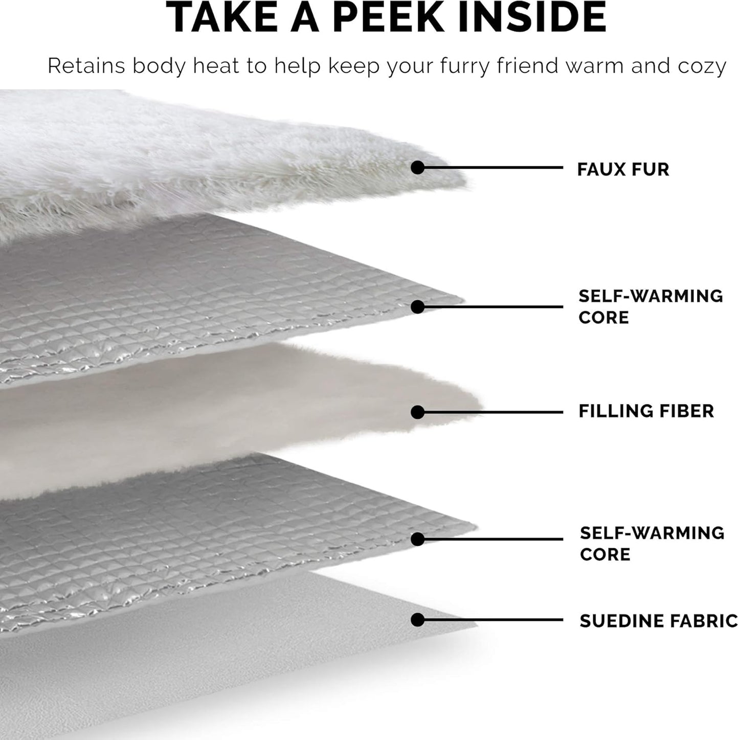 Self-Warming Cat Bed for Indoor Cats, 4-Beds-In-1 & Washable - Plush Long Faux Fur Convertible Cuddler - Gray, Small