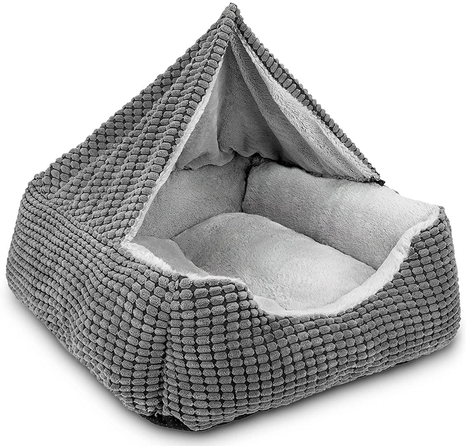 Dog Beds for Large Medium Small Dogs, Rectangle Cave Hooded Blanket Puppy Bed, Luxury Anti-Anxiety Orthopedic Cat Beds for Indoor Cats, Warmth and Machine Washable (20 Inches, Grey)