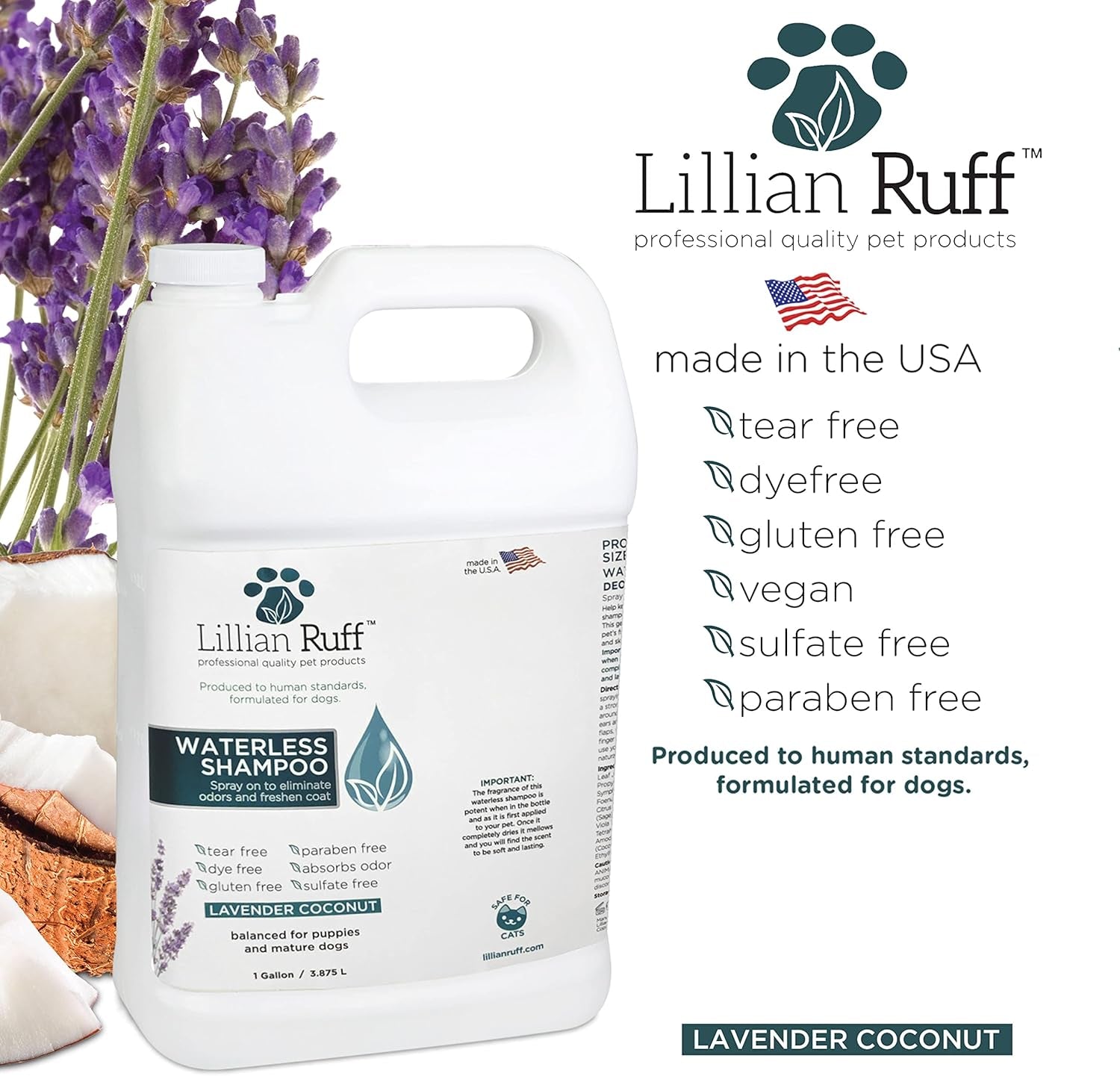 Waterless No-Rinse Dog Dry Shampoo Spray with Hydrating Essential Oils - Ph-Balanced Dry Shampoo for Dogs - Clean, Condition, Detangle & Deodorize Dry, Sensitive Skin (Gallon)