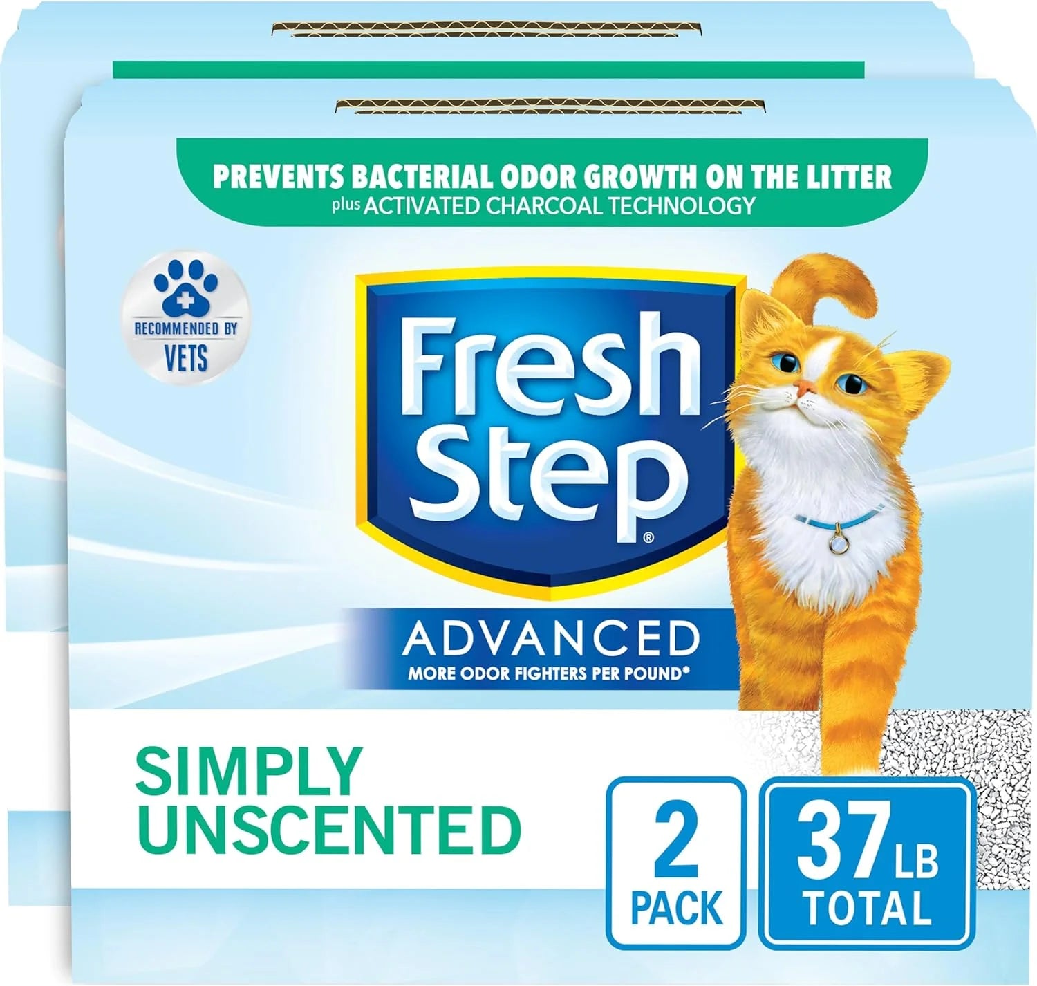 Advanced Simply Unscented Clumping Cat Litter, Vet Recommended, 2 Pack of 18.5 Lb Boxes