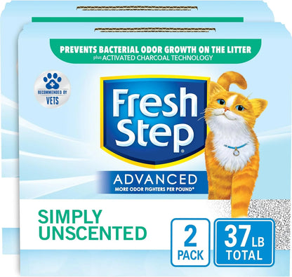 Advanced Simply Unscented Clumping Cat Litter, Vet Recommended, 2 Pack of 18.5 Lb Boxes