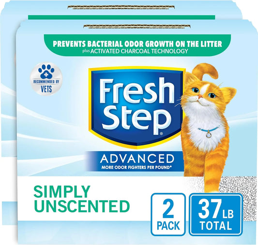 Advanced Simply Unscented Clumping Cat Litter, Vet Recommended, 2 Pack of 18.5 Lb Boxes