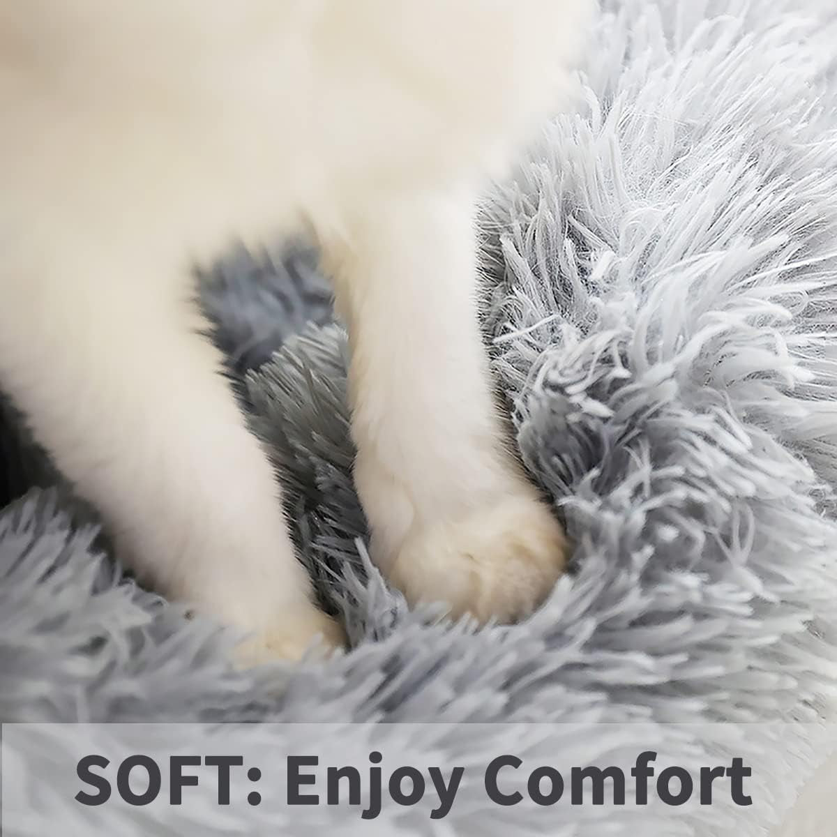 Calming Dog Bed, Anti-Anxiety Dount Dog Beds, Comfortable Cat Dog Cushion, Washable Faux Fur Dog Cat Bed, Comfy Cuddler Dog Beds Soft Fluffy Plush Pet Beds for Small Medium Large Dog and Cat