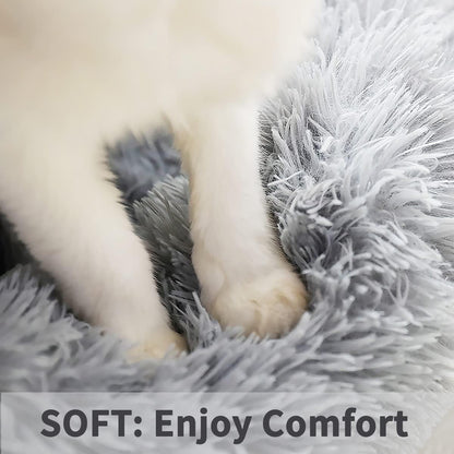 Calming Dog Bed, Anti-Anxiety Dount Dog Beds, Comfortable Cat Dog Cushion, Washable Faux Fur Dog Cat Bed, Comfy Cuddler Dog Beds Soft Fluffy Plush Pet Beds for Small Medium Large Dog and Cat