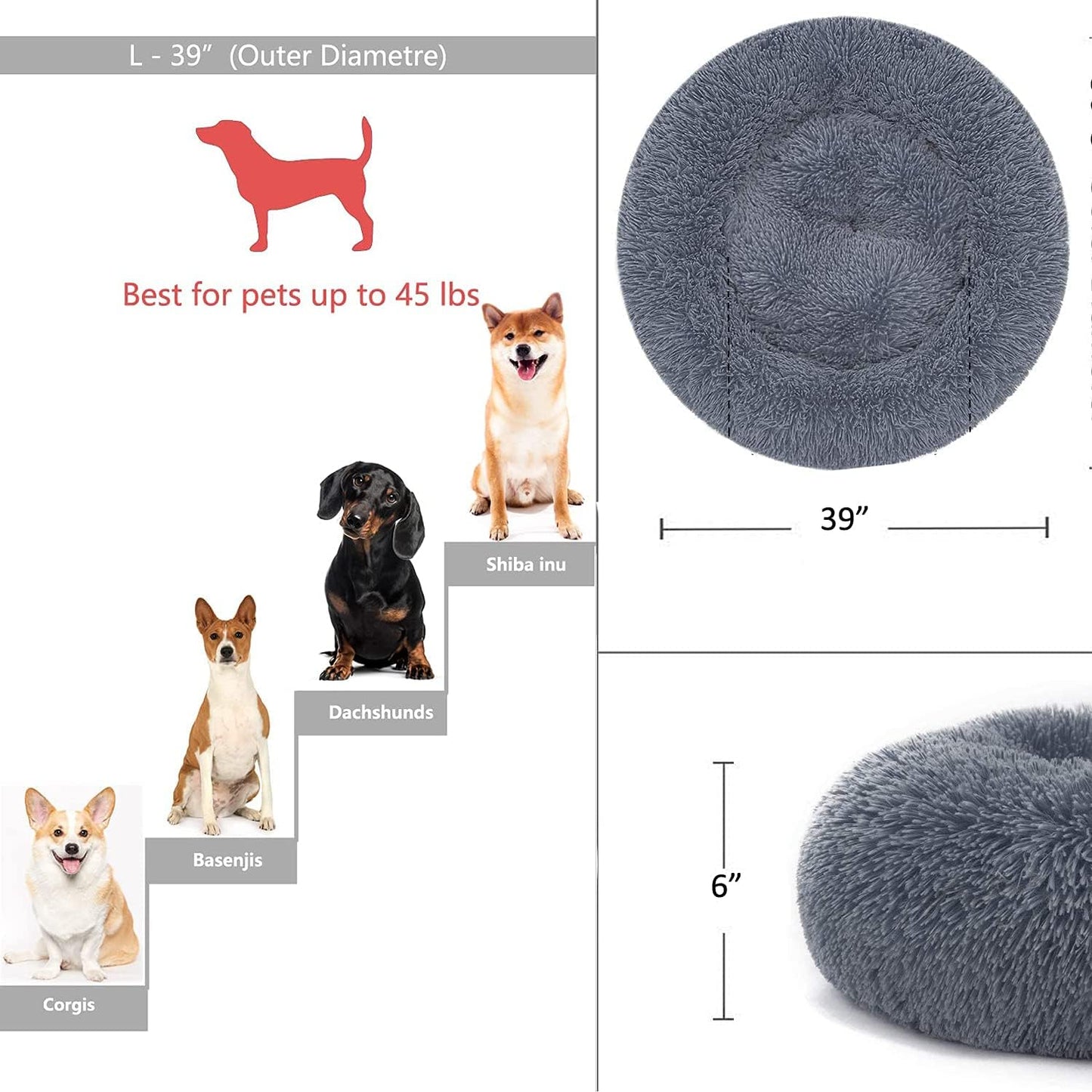 Calming Beds for Large Dogs Improved Sleep, Orthopedic Relief, Washable Long Plush Fluffy Faux Fur Pet Bed Indoor round Pillow Cuddler,Comfortable for anti Anxiet