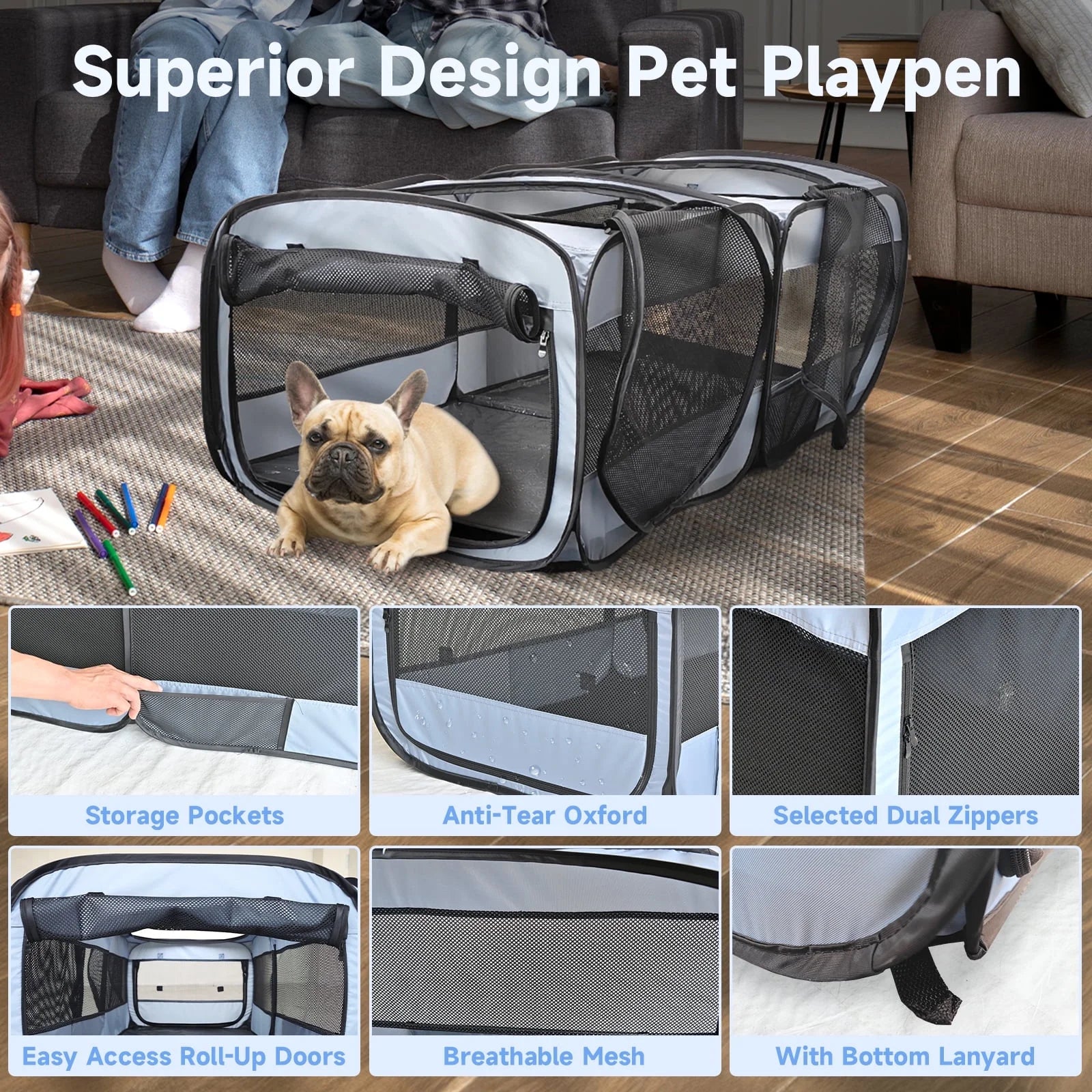 Dog Crate Dog Kennel,Twin Pop up Pet Playpen Portable Pet Tent,2-In-1 Dog & Cat Playpen with Pee Pads,Pop up Cat Cat Puppy Pet Playpen Indoor/Outdoor Portable Exercise Fence Kennel Cage Oxford Crate