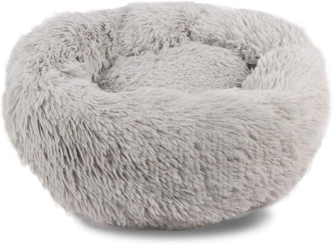 Long Plush Comfy Calming & Self-Warming Bed for Dog & Cat, anti Anxiety, Furry, Soothing, Fluffy, Washable Ped Bed (Large, Gray)