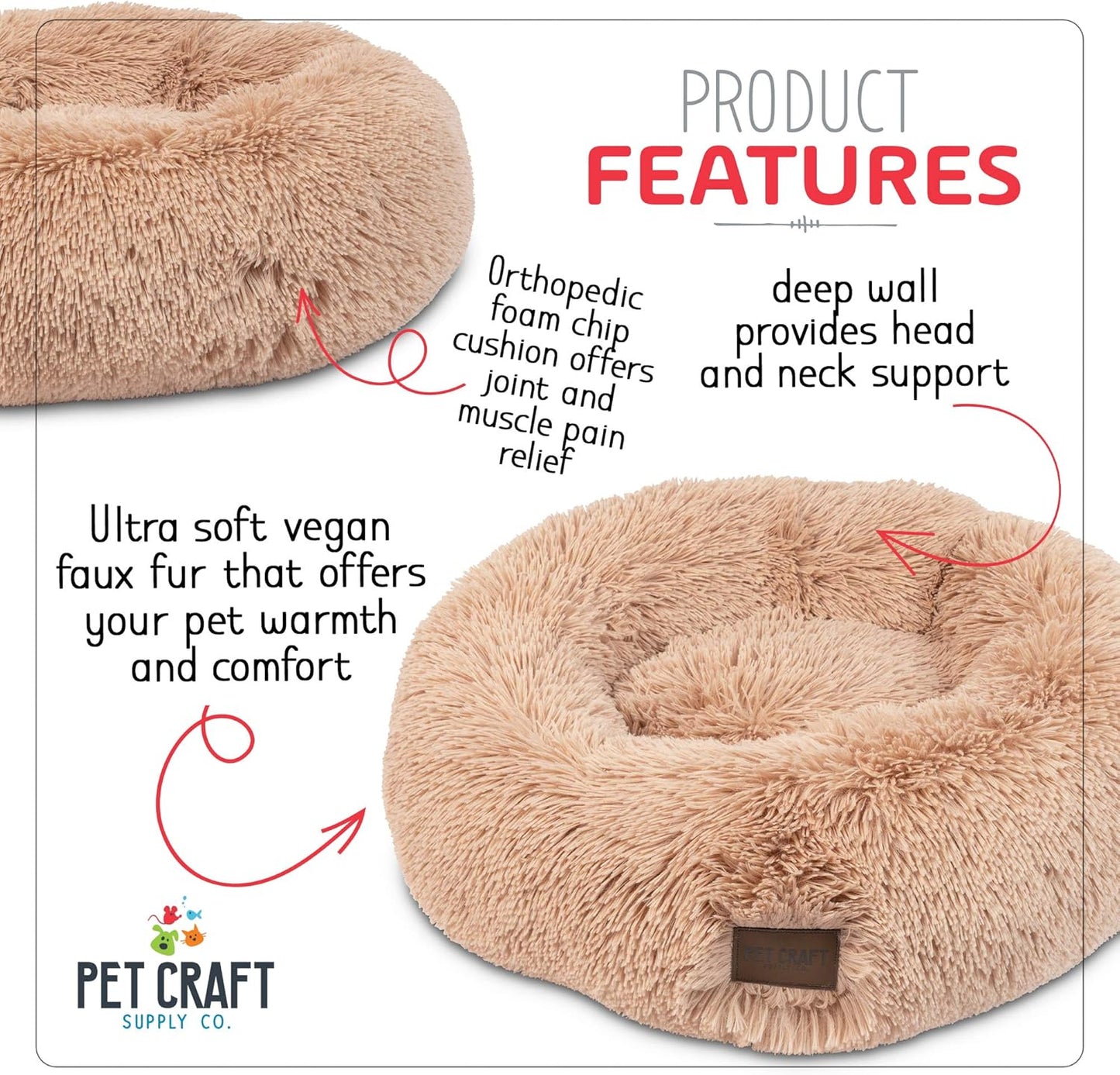 Ultra Plush Calming Anti-Anxiety Pet Bed - Includes Super Soft Comfort Blanket - Great Medium Dog, Puppy and Cat Bed