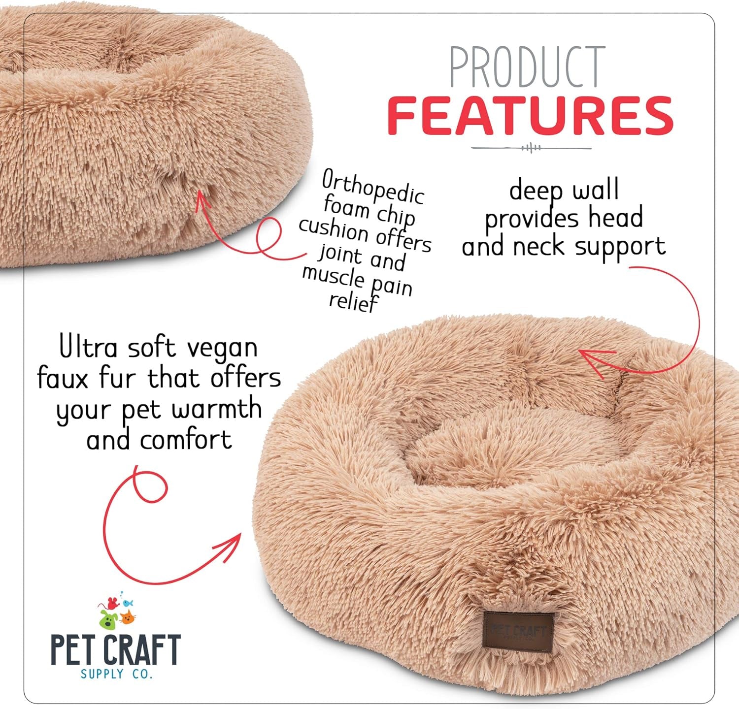 Ultra Plush Calming Anti-Anxiety Pet Bed - Includes Super Soft Comfort Blanket - Great Medium Dog, Puppy and Cat Bed