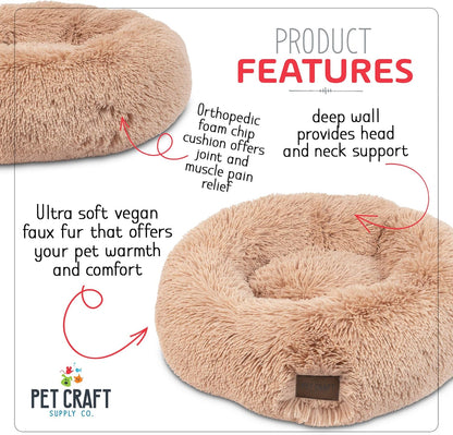 Ultra Plush Calming Anti-Anxiety Pet Bed - Includes Super Soft Comfort Blanket - Great Medium Dog, Puppy and Cat Bed