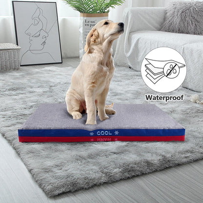 Dog Bed, Waterproof,Warm & Cool Sides, Massage Function with 3 Inches Egg Crate Foam,With Removable Washable Cover,Firm Support Pet Bed Mat,30×19×3 Inches