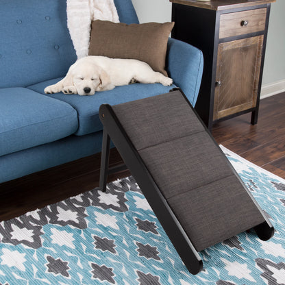 Foldable Wooden Pet Ramp for Bed, Couch, or Vehicle (Black/Gray)