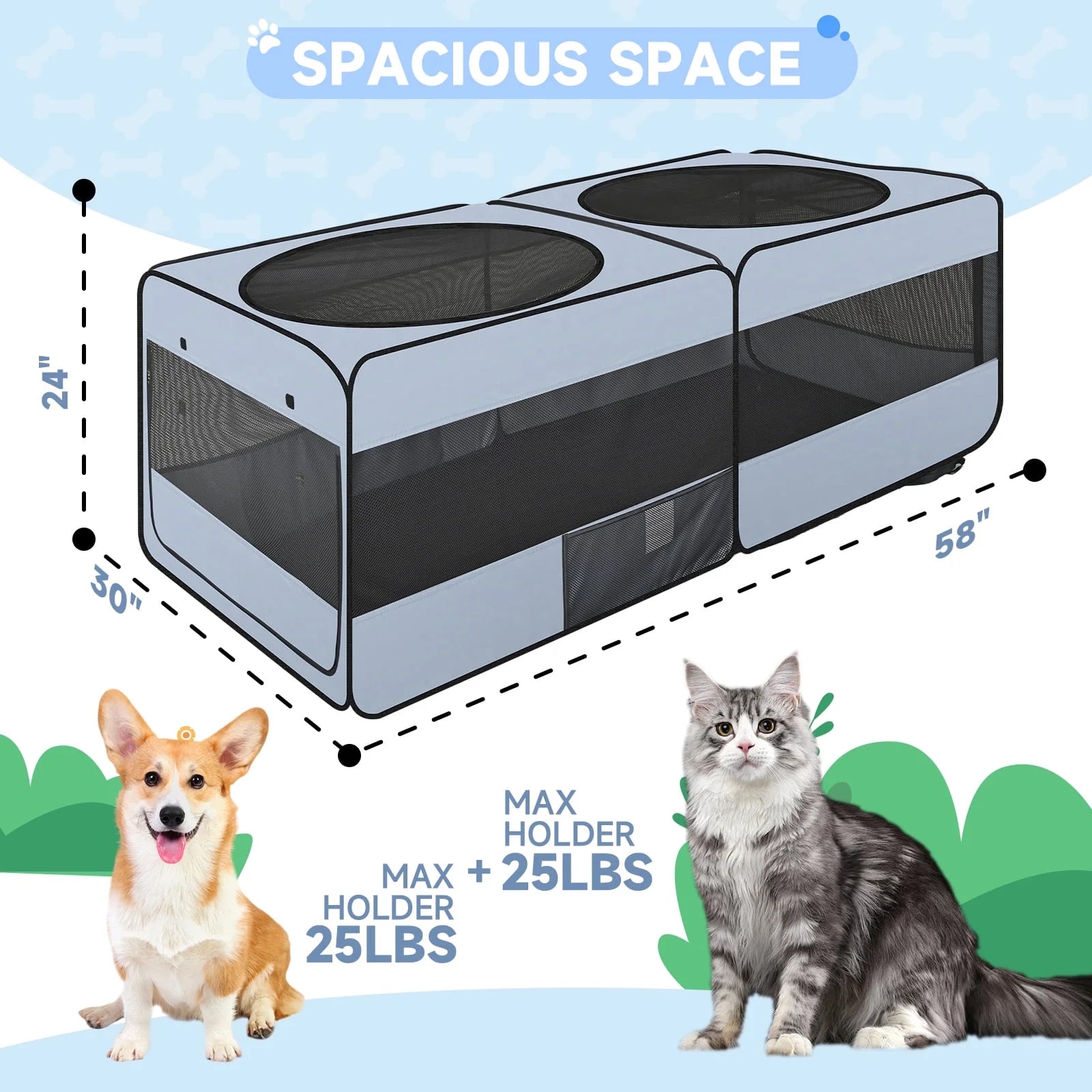 Dog Crate Dog Kennel,Twin Pop up Pet Playpen Portable Pet Tent,2-In-1 Dog & Cat Playpen with Pee Pads,Pop up Cat Cat Puppy Pet Playpen Indoor/Outdoor Portable Exercise Fence Kennel Cage Oxford Crate