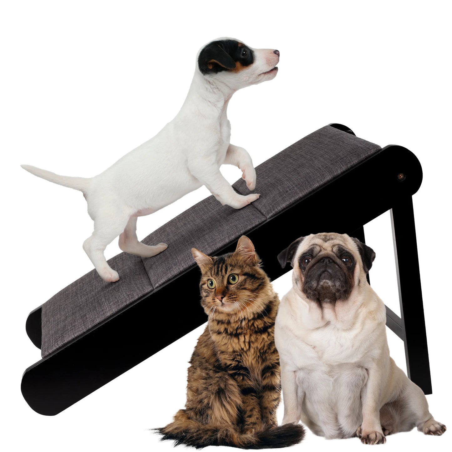Foldable Wooden Pet Ramp for Bed, Couch, or Vehicle (Black/Gray)