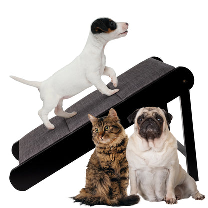 Foldable Wooden Pet Ramp for Bed, Couch, or Vehicle (Black/Gray)