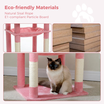 Cat Tree 56" Sisal Scratching Posts Tower with Large Perch Hammock for All Indoor Cats,Pink