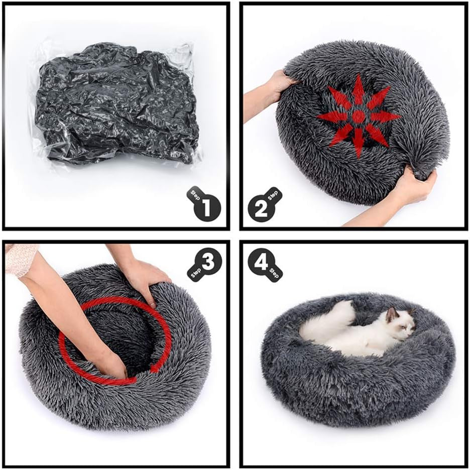 Cat Beds for Indoor Cats with Removable Cover, Fluffy Self-Warming Calming Donut Pet Bed for Indoor Cats,Machine Washable round Warm Bed for Cats and Small Medium Dogs