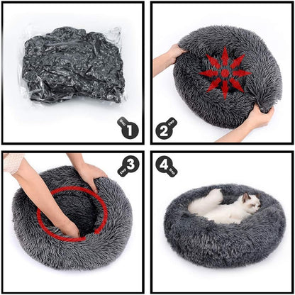 Cat Beds for Indoor Cats with Removable Cover, Fluffy Self-Warming Calming Donut Pet Bed for Indoor Cats,Machine Washable round Warm Bed for Cats and Small Medium Dogs