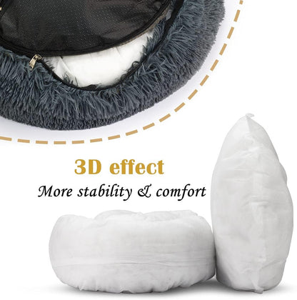 Cat Beds for Indoor Cats with Removable Cover, Fluffy Self-Warming Calming Donut Pet Bed for Indoor Cats,Machine Washable round Warm Bed for Cats and Small Medium Dogs