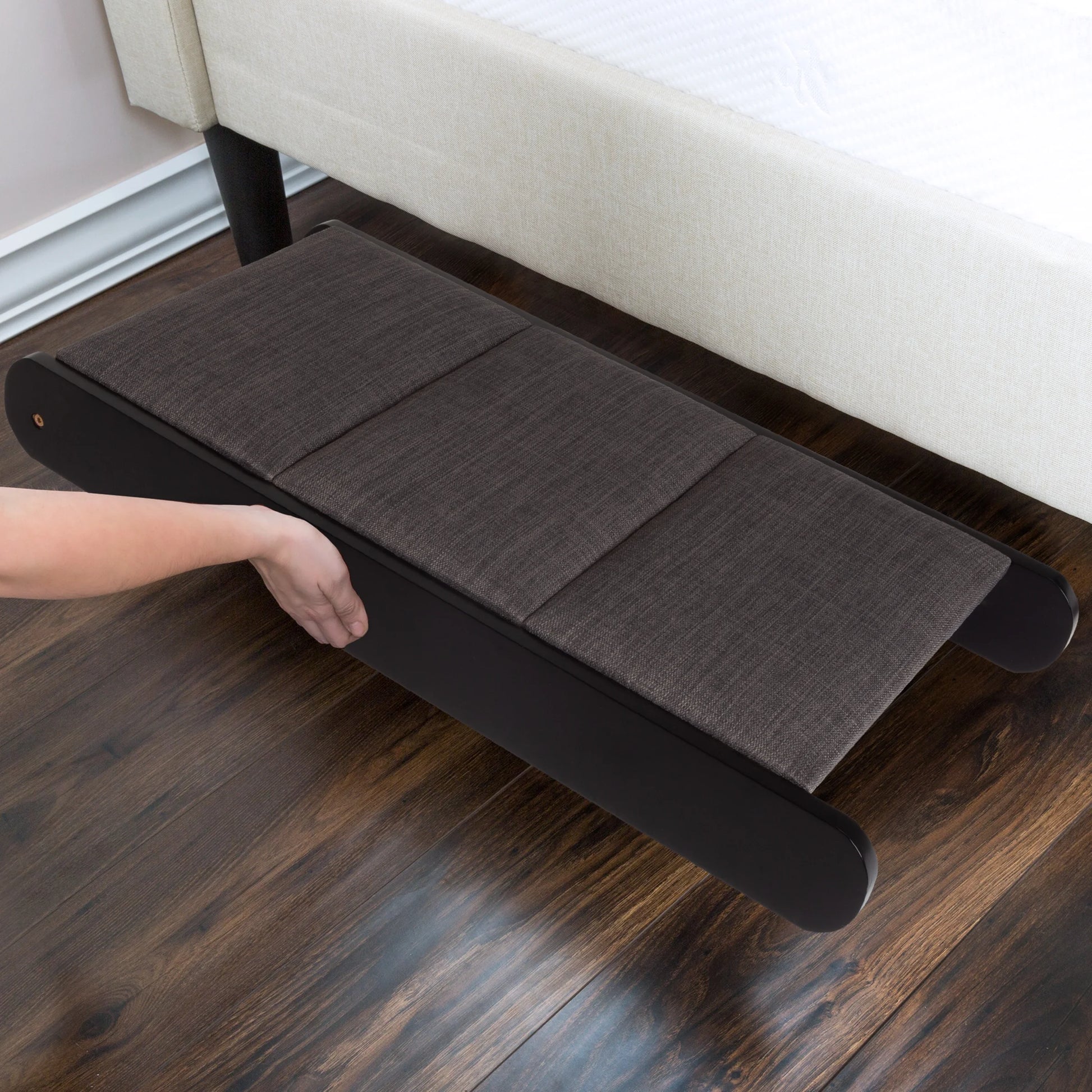 Foldable Wooden Pet Ramp for Bed, Couch, or Vehicle (Black/Gray)