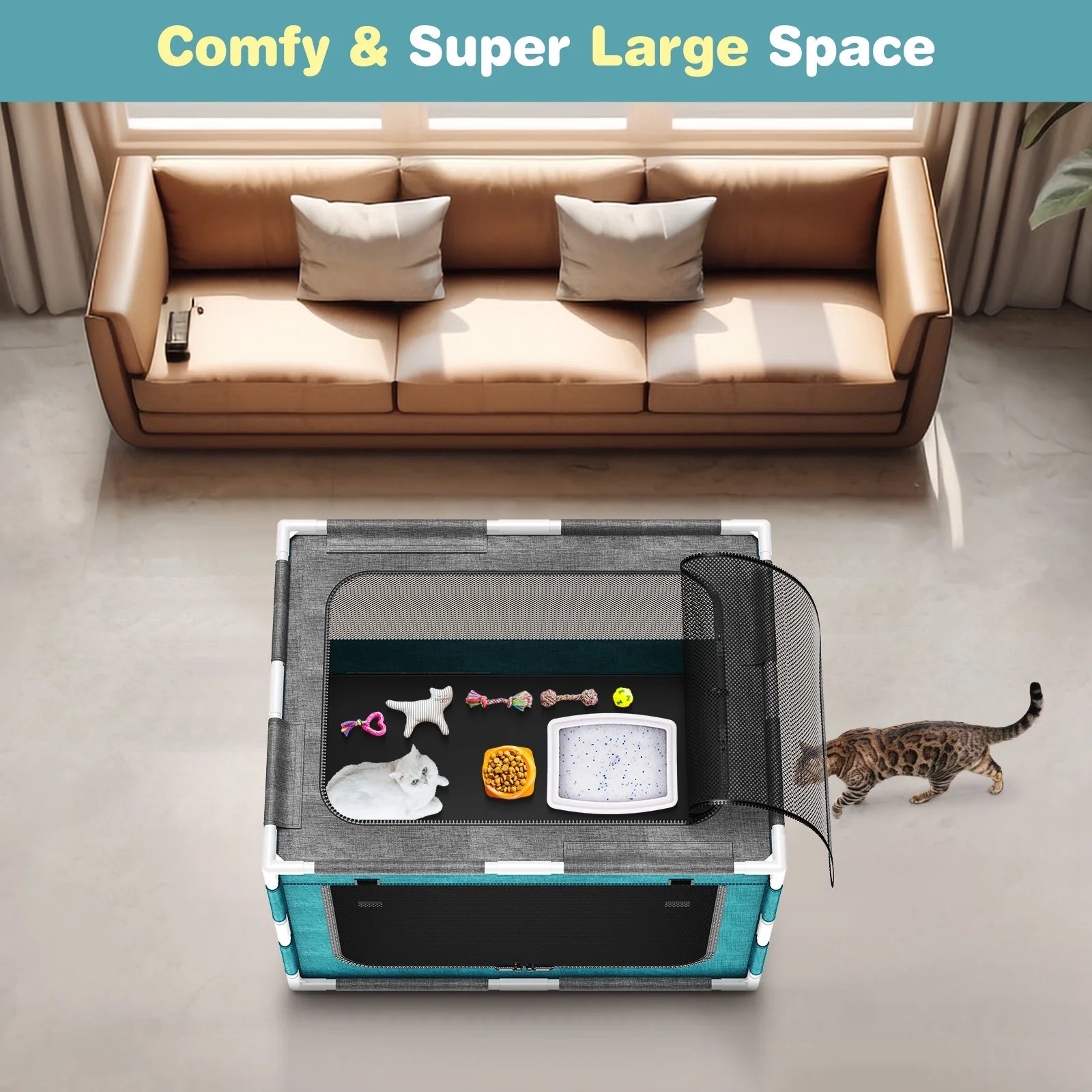 Dog Playpen Sturdy with Gate,34 In-Pet Kennel Crate Indoor for Puppies Cat Small Dogs,Dog Fence Pet Playpen Outdoor with Safety PVC Frame